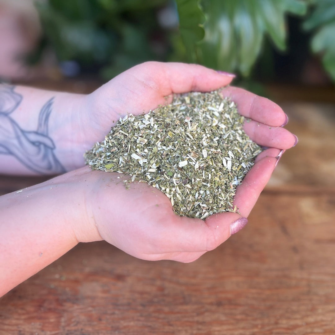 1 ounce Organic Motherwort - Nurture your well-being with organic Motherwort. Known for its traditional uses, Motherwort is believed to bring calmness, support reproductive health, and promote emotional balance. Immerse yourself in the organic nurturing of Motherwort.