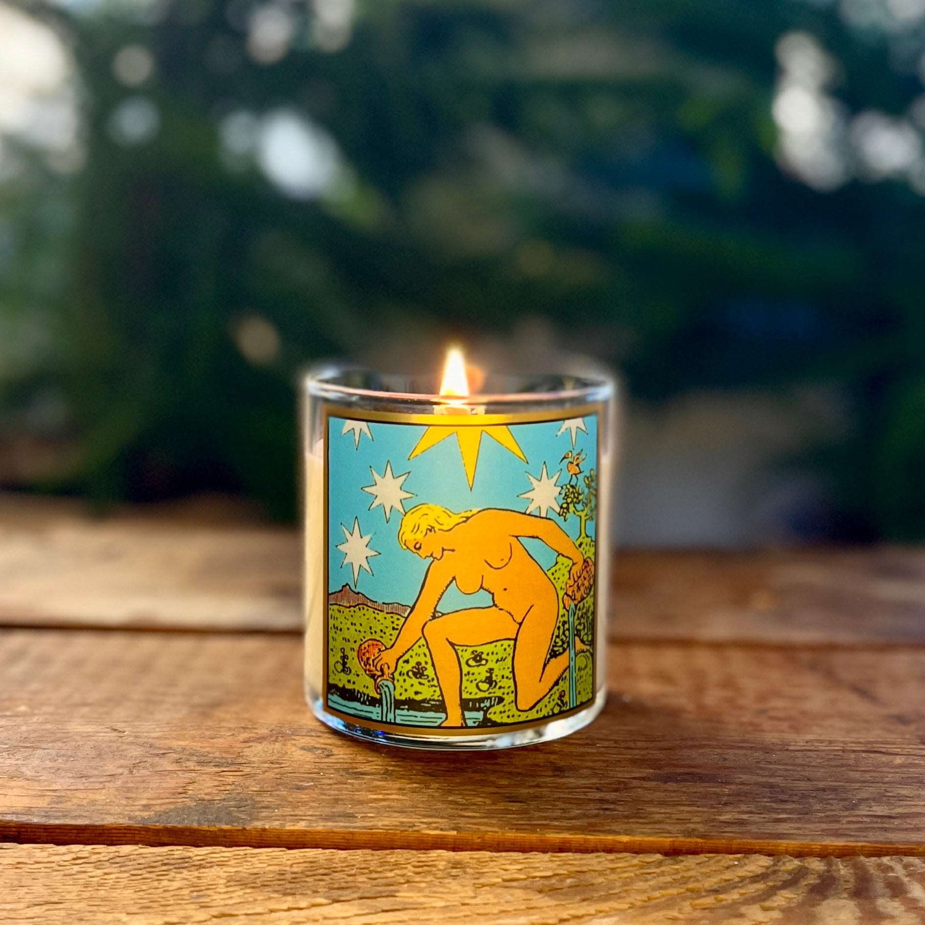 8.5 oz Natural GMM-Free Soy Wax The Star Tarot Candle for Inspiration, Guidance, and Aromatherapy with Organic Geranium, Cedar, Grapefruit Essential Oils and Amethyst Crystal